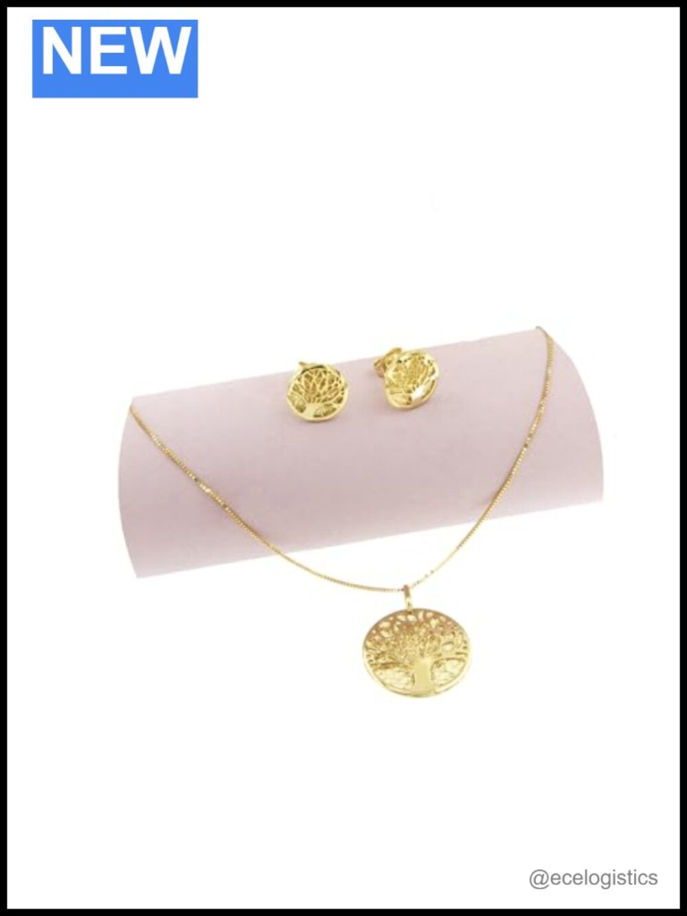 14k Gold Tree of Life Jewelry Set Necklace Earrings Italy